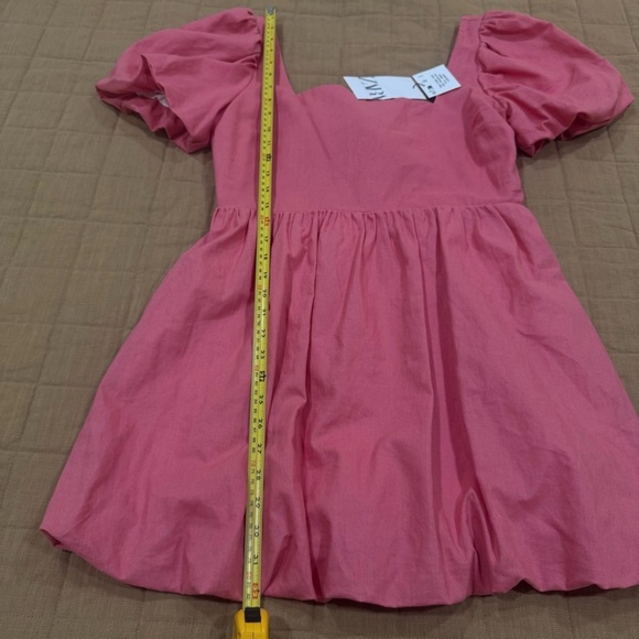 NWT Zara Linen Blend Short Sleeve Mini Dress Bow Size Large Coral Pink - Picture 8 of 13